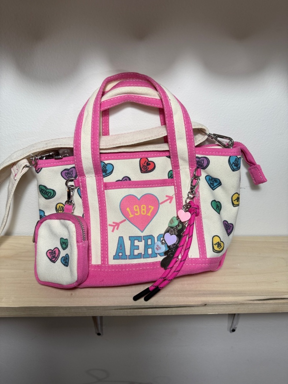 Aero 1987 Pink & Cream Heart Charm Tote